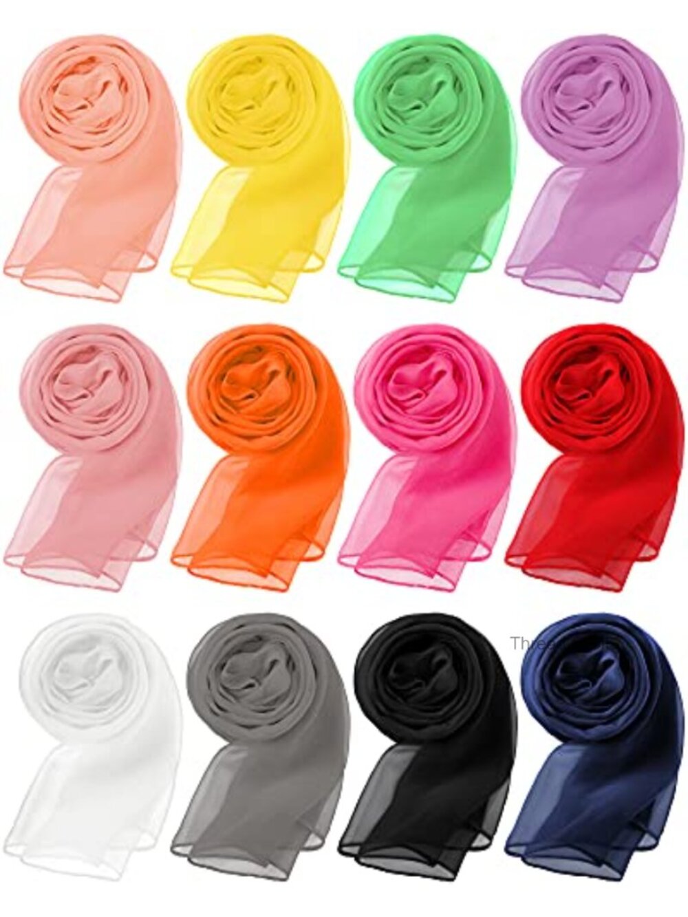 Chiffon Scarf 12 Piece Set Lightweight Silk Blend Shawl 20x63 Inch
